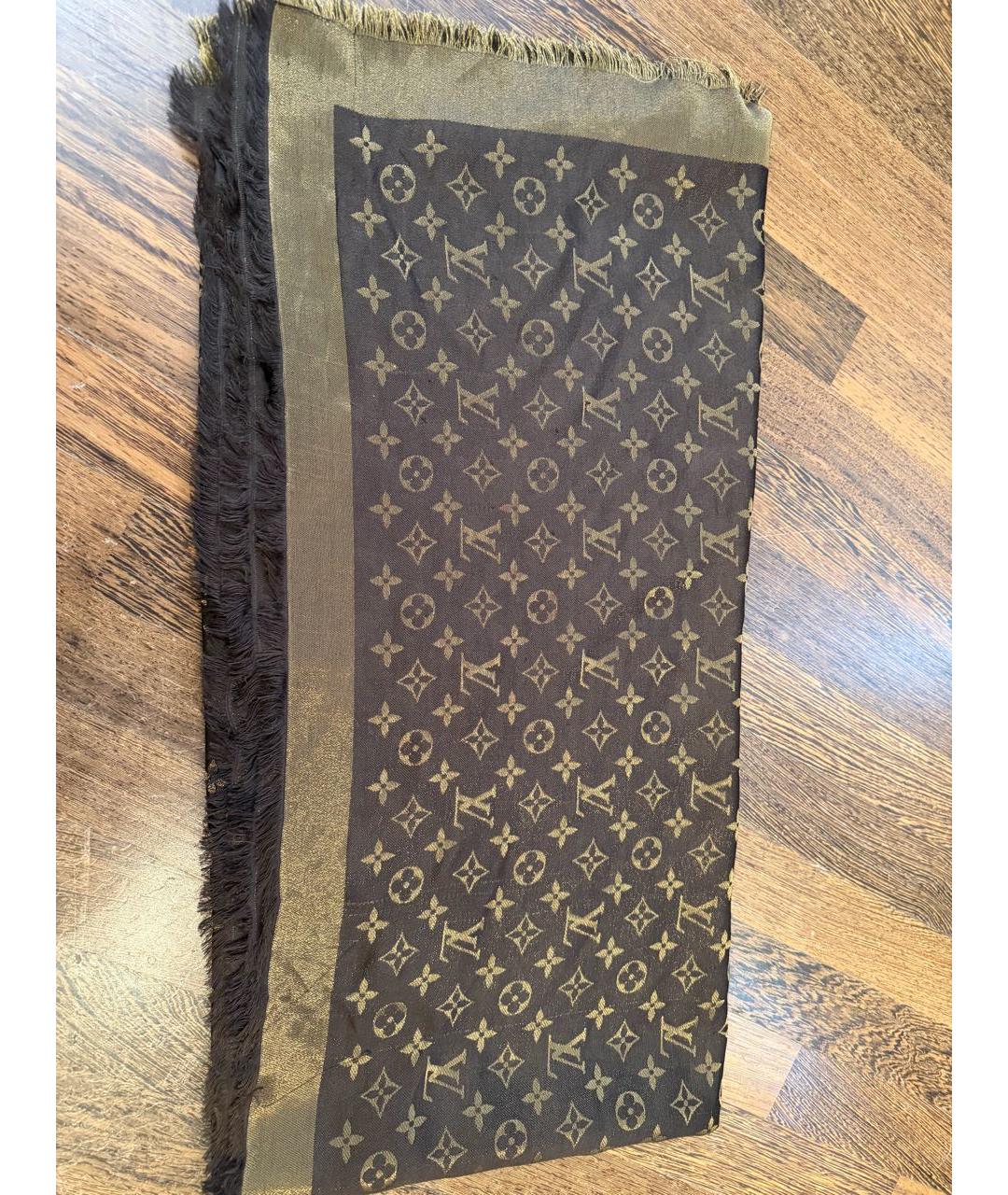 LOUIS VUITTON Коричневый шелковый платок, фото 5