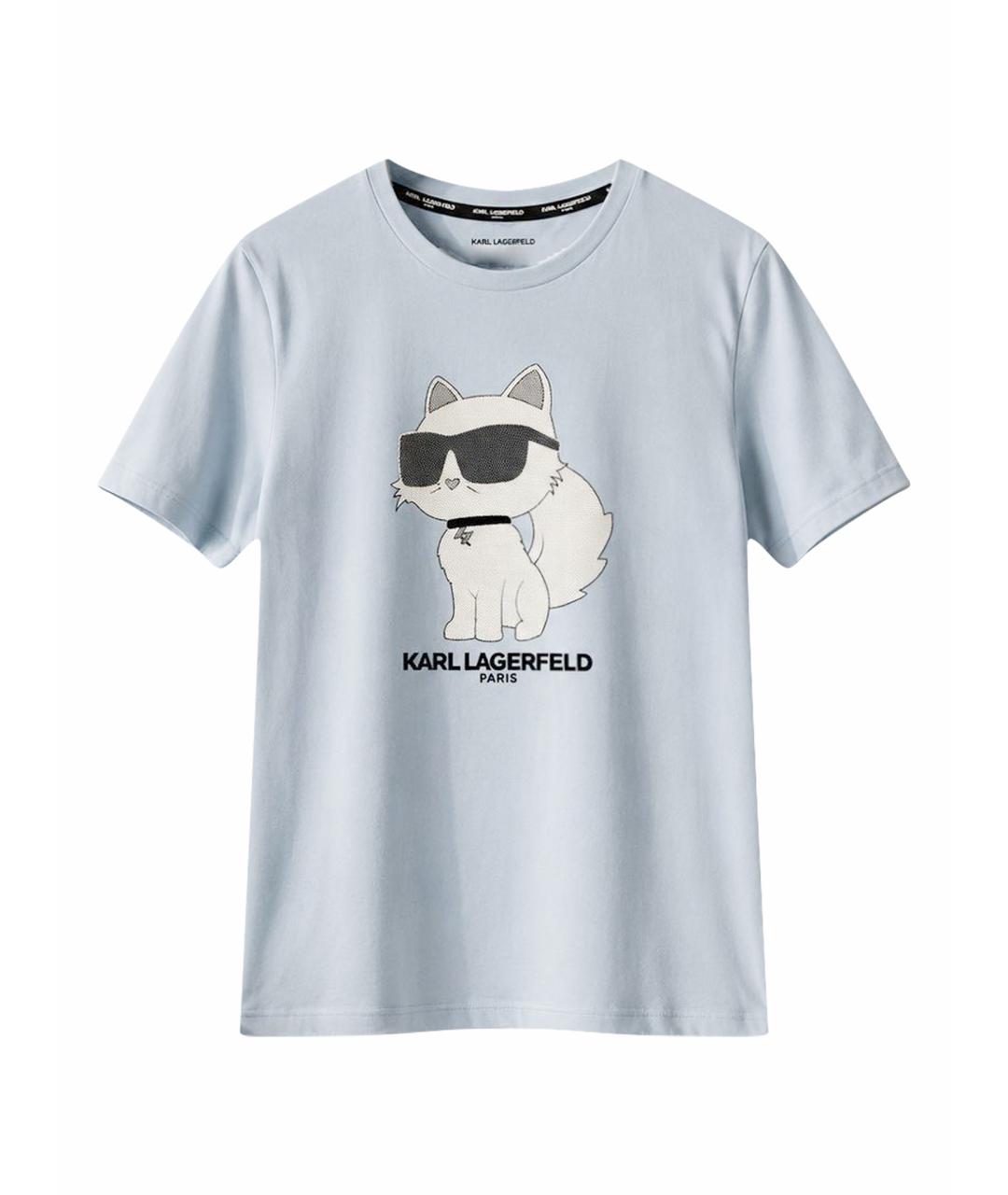 KARL LAGERFELD Голубая хлопко-эластановая футболка, фото 1