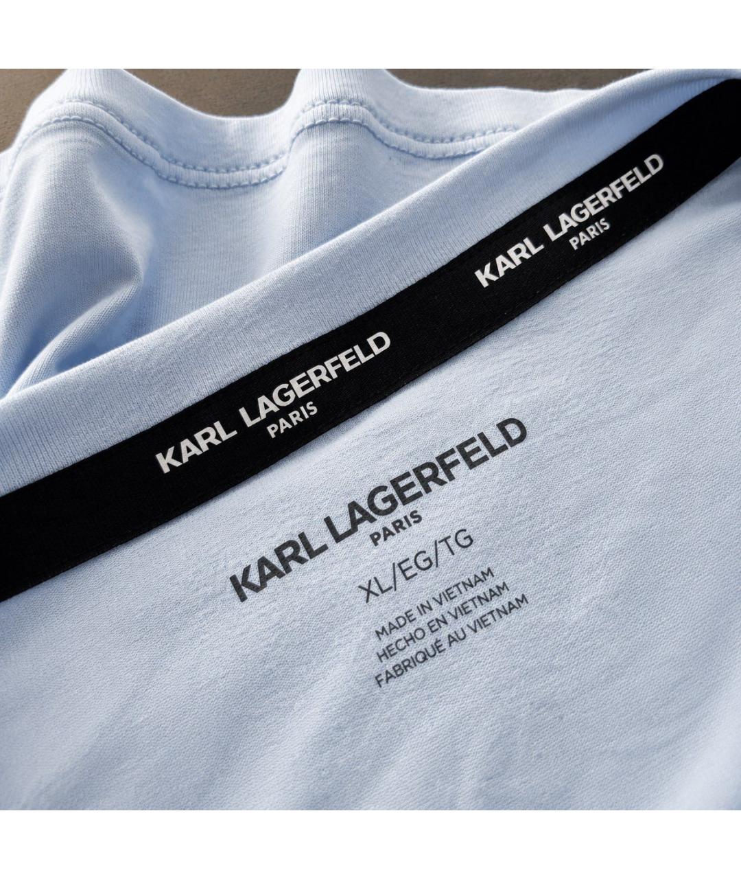 KARL LAGERFELD Голубая хлопко-эластановая футболка, фото 5