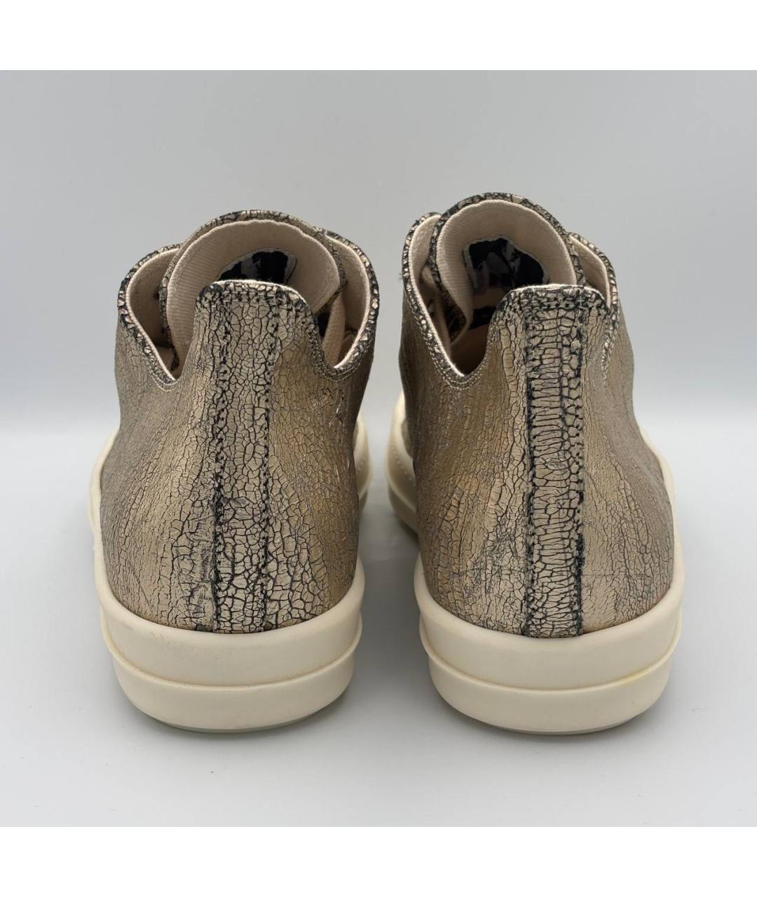RICK OWENS Золотые кожаные низкие кроссовки / кеды, фото 4