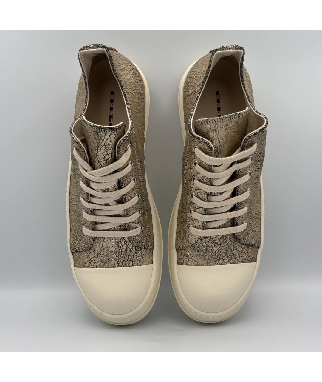 RICK OWENS Золотые кожаные низкие кроссовки / кеды, фото 2