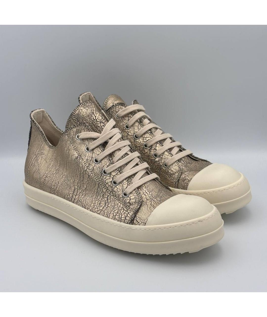 RICK OWENS Золотые кожаные низкие кроссовки / кеды, фото 3