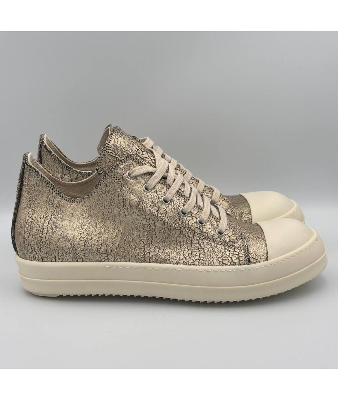 RICK OWENS Золотые кожаные низкие кроссовки / кеды, фото 5