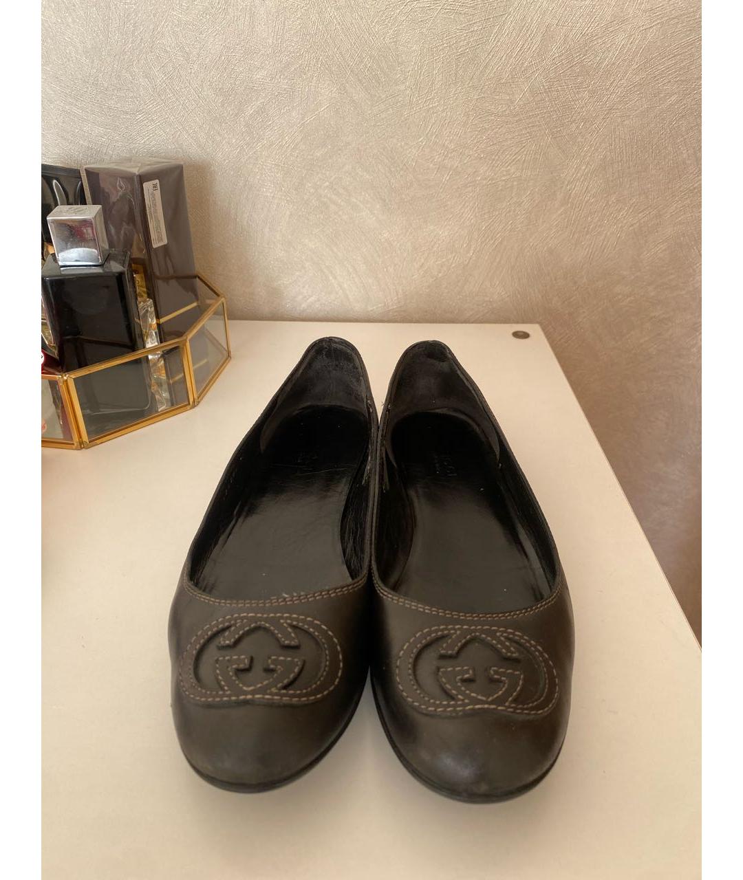 GUCCI Черные кожаные балетки, фото 2
