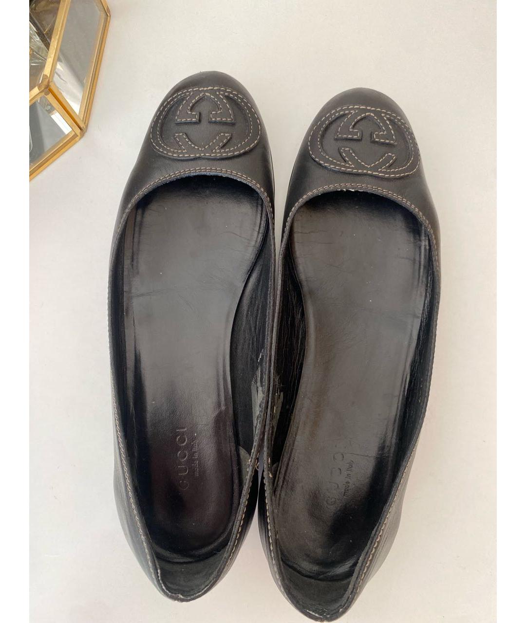 GUCCI Черные кожаные балетки, фото 3