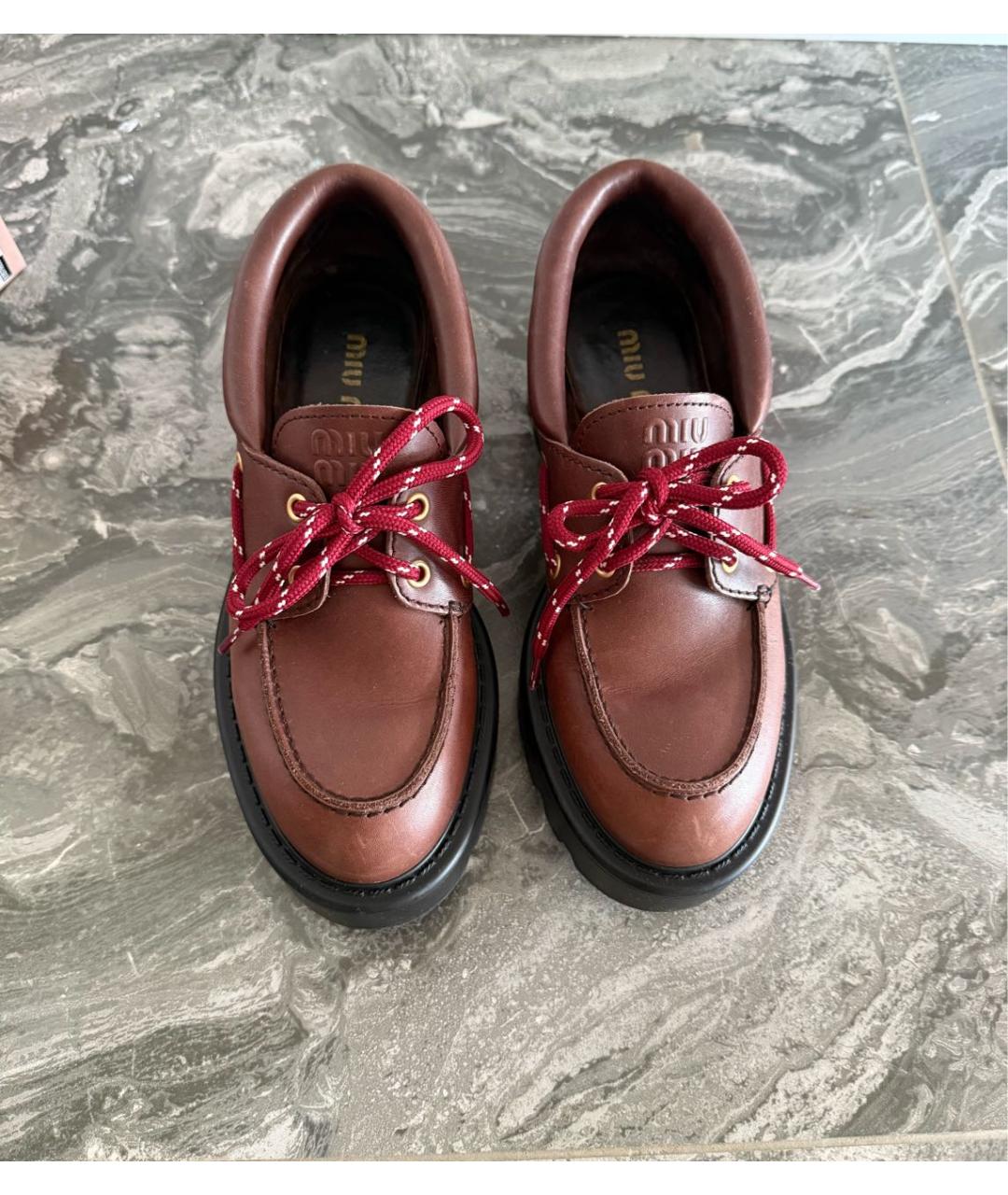 MIU MIU Коричневые кожаные брогги и оксфорды, фото 2