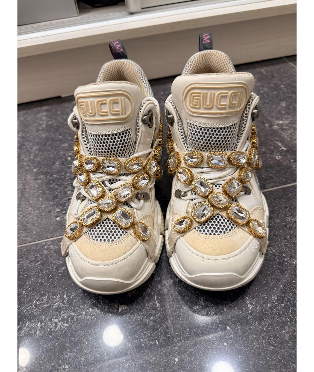 GUCCI Белые текстильные кроссовки, фото 4