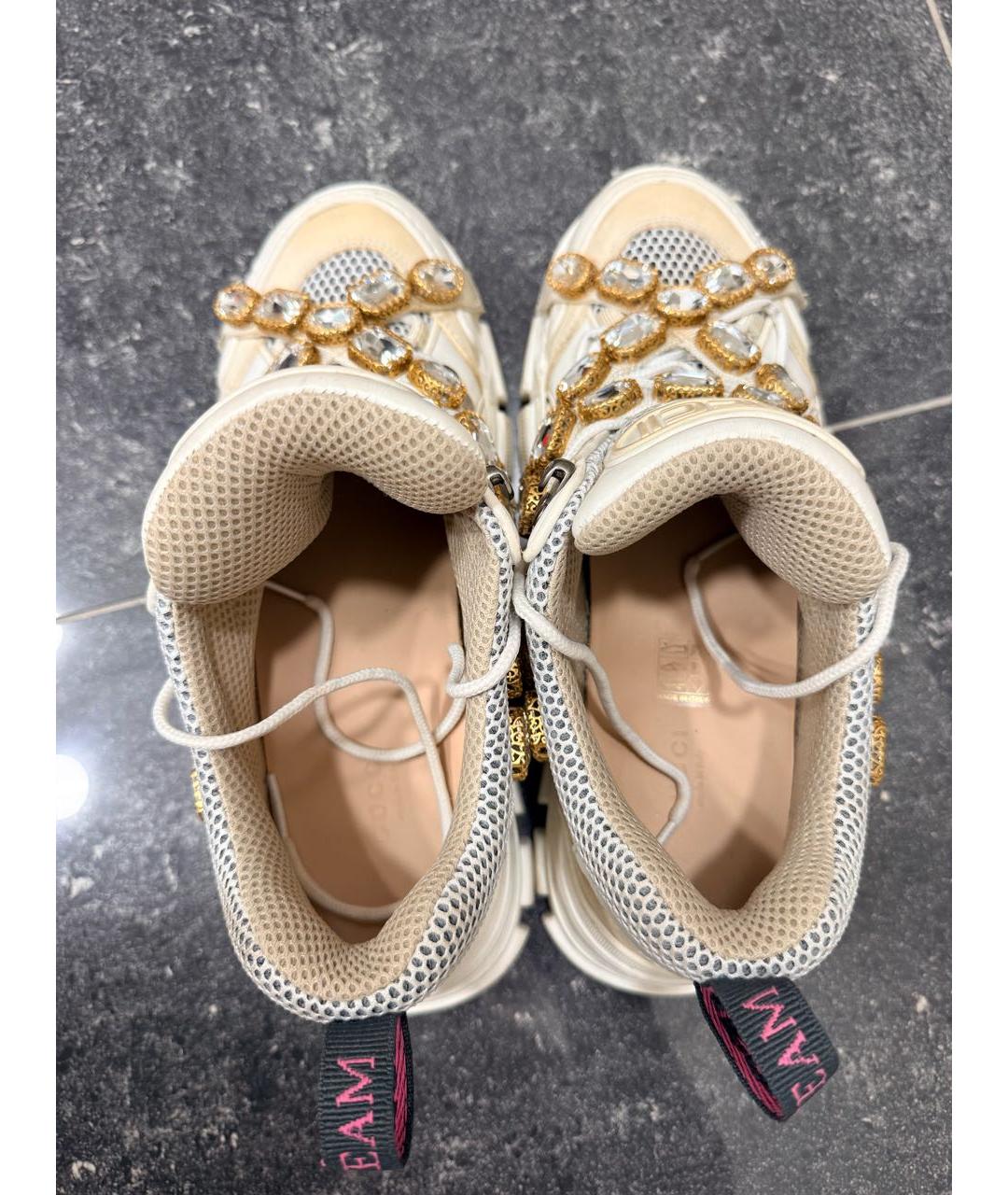 GUCCI Белые текстильные кроссовки, фото 5