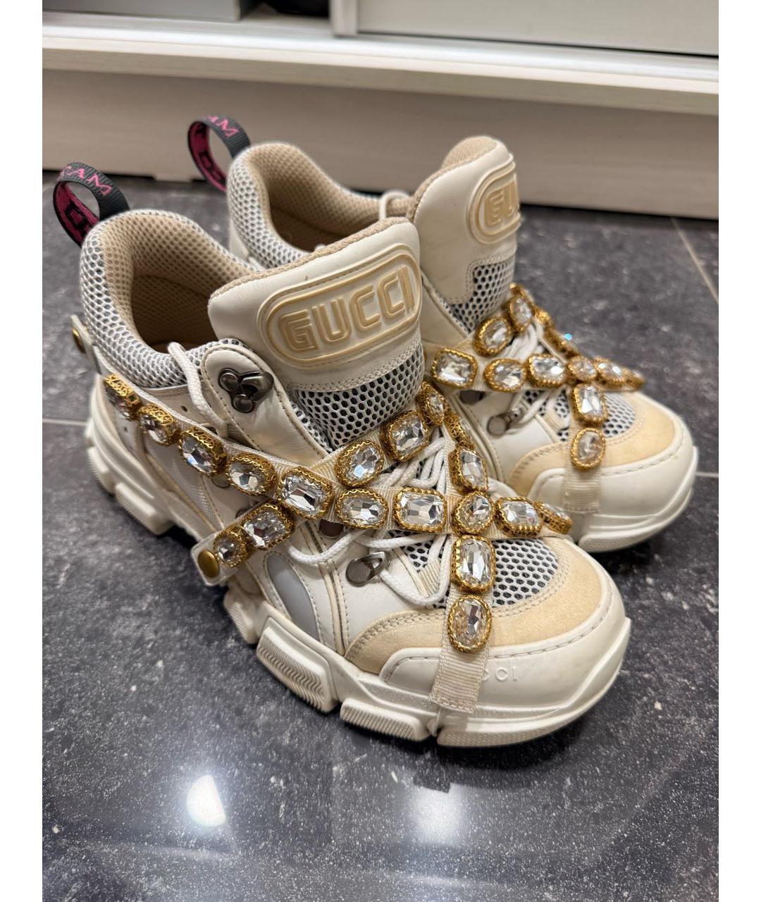 GUCCI Белые текстильные кроссовки, фото 2