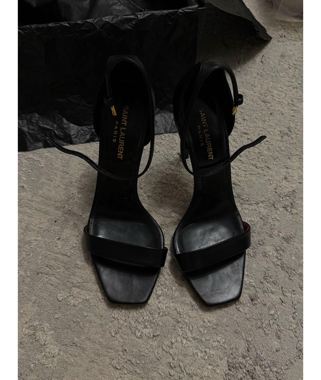 SAINT LAURENT Черные кожаные босоножки, фото 2