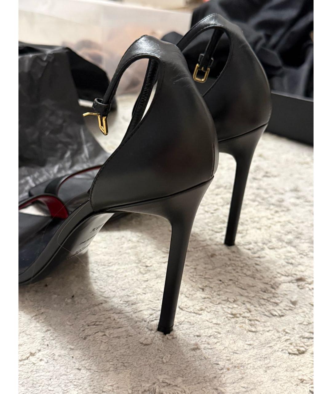 SAINT LAURENT Черные кожаные босоножки, фото 4