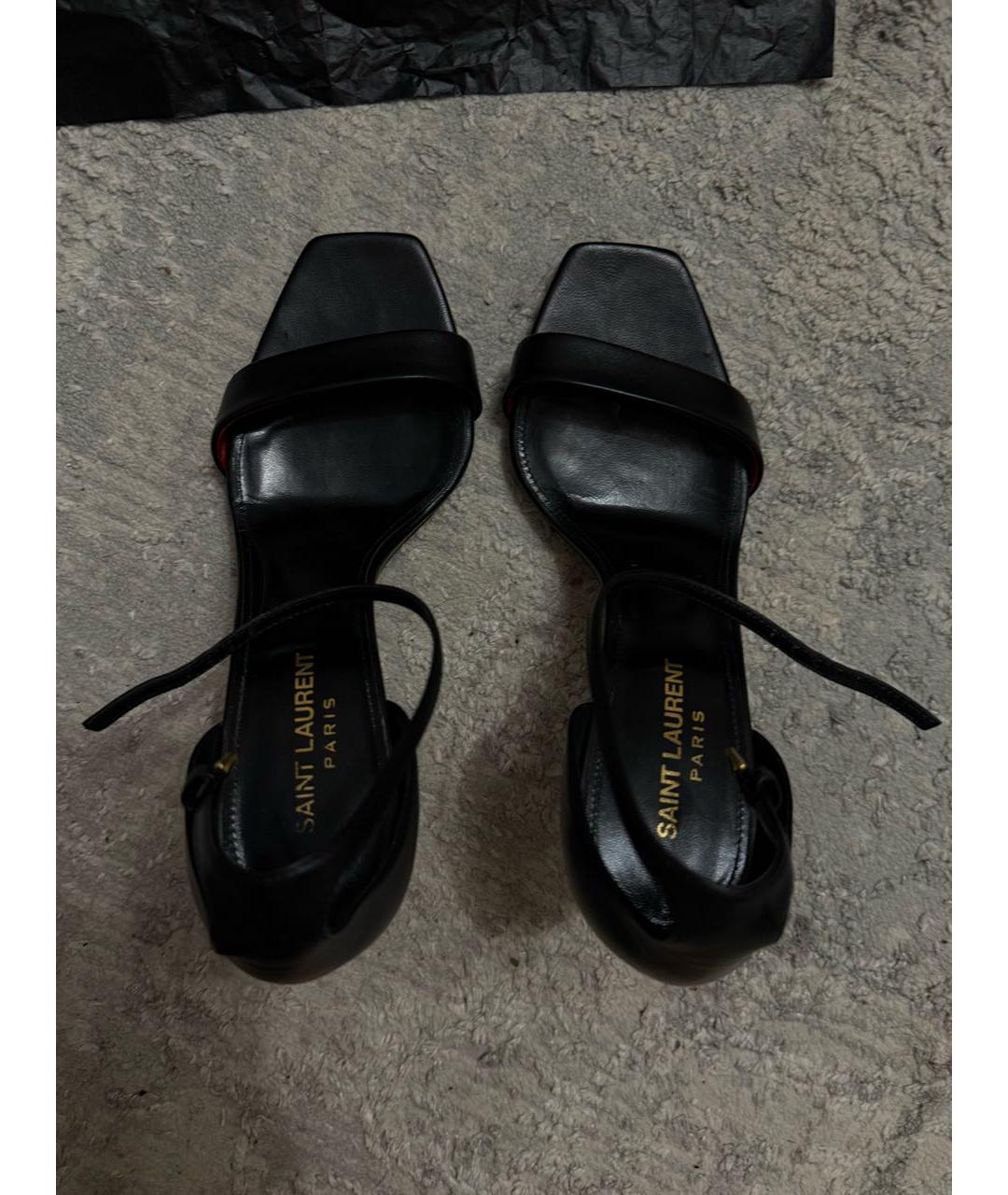 SAINT LAURENT Черные кожаные босоножки, фото 3