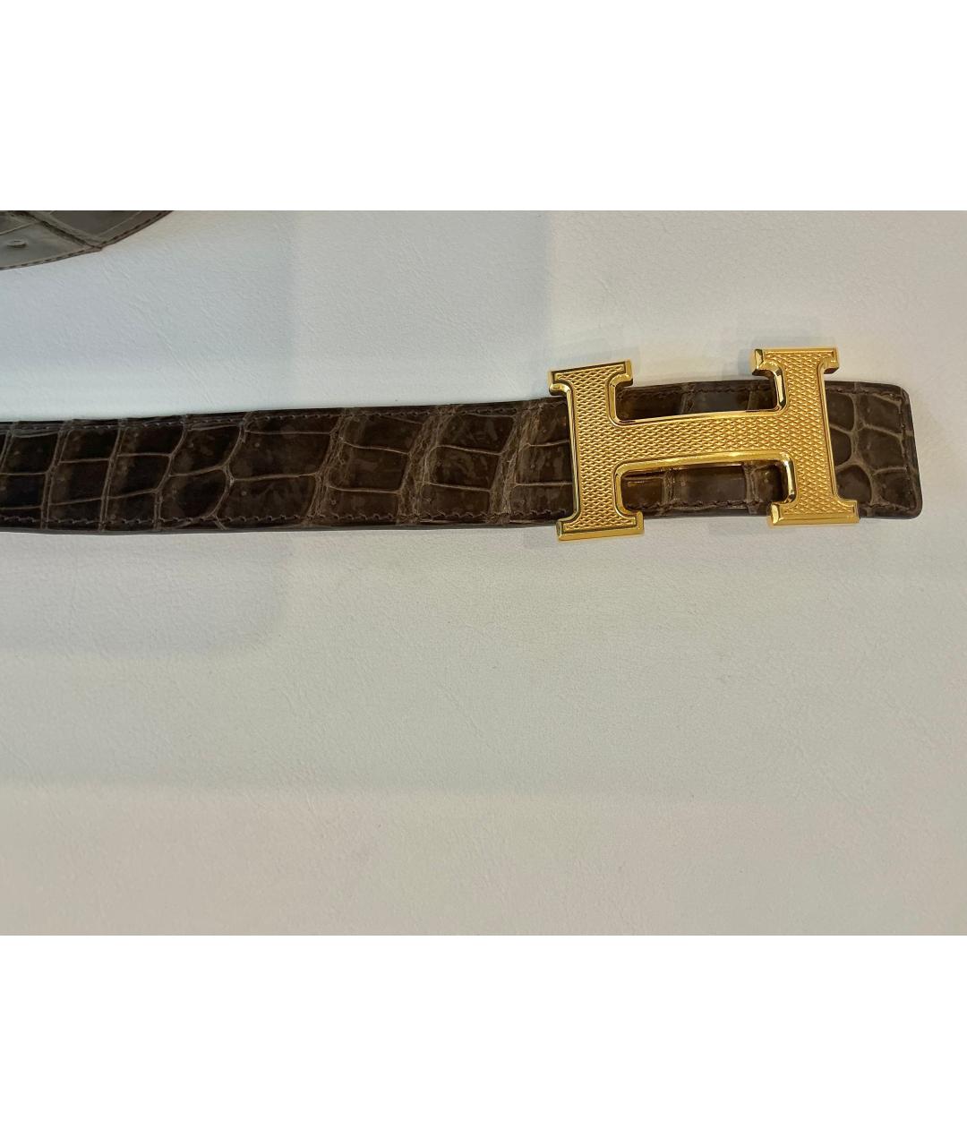 HERMES Коричневый ремень из экзотической кожи, фото 7