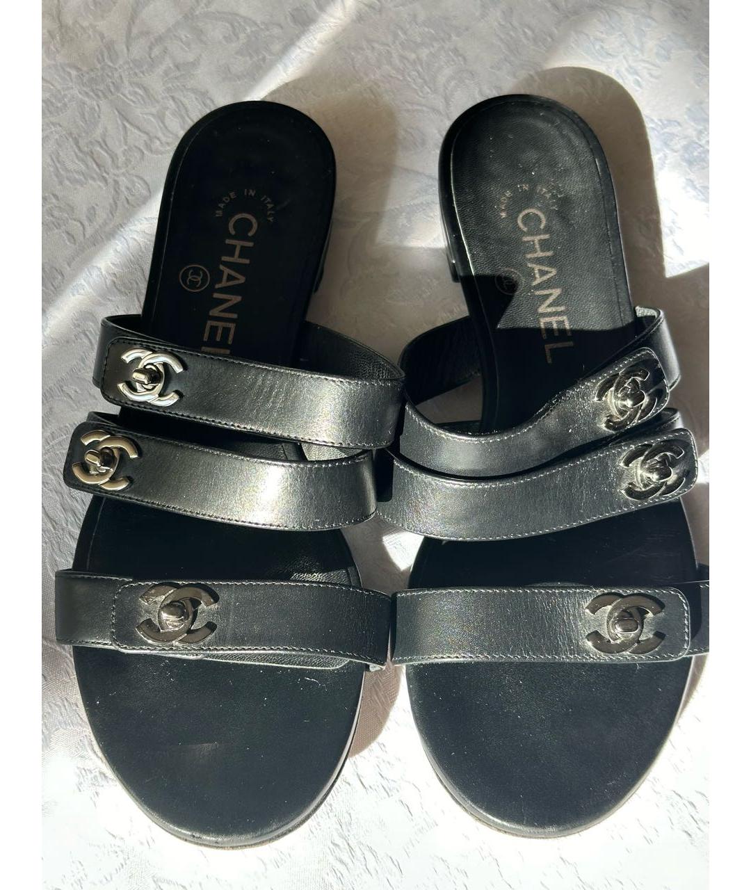 CHANEL Черные кожаные сандалии, фото 2