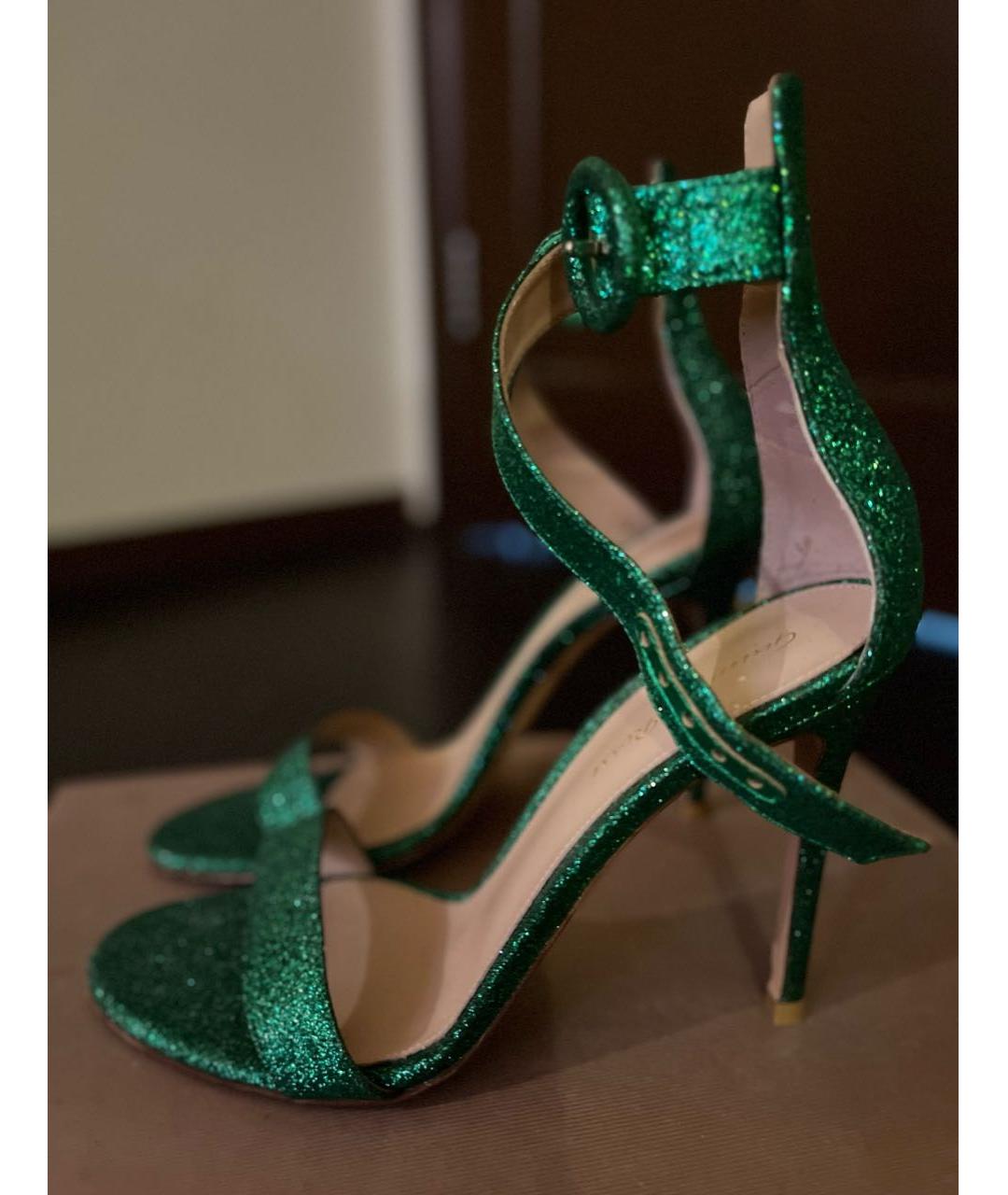 GIANVITO ROSSI Зеленые кожаные босоножки, фото 9