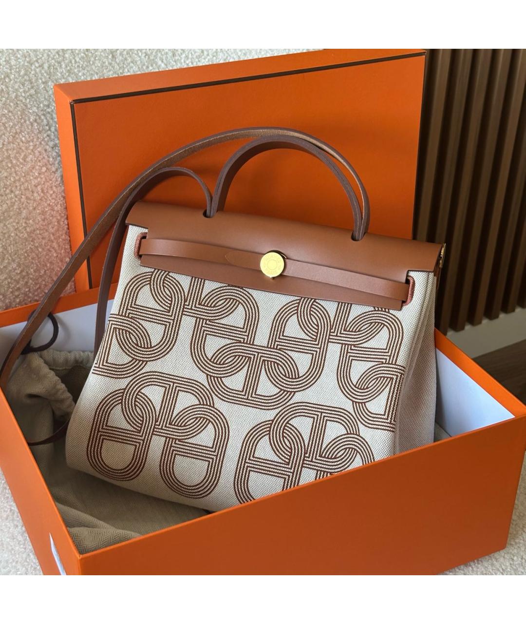 HERMES Бежевая тканевая сумка через плечо, фото 2