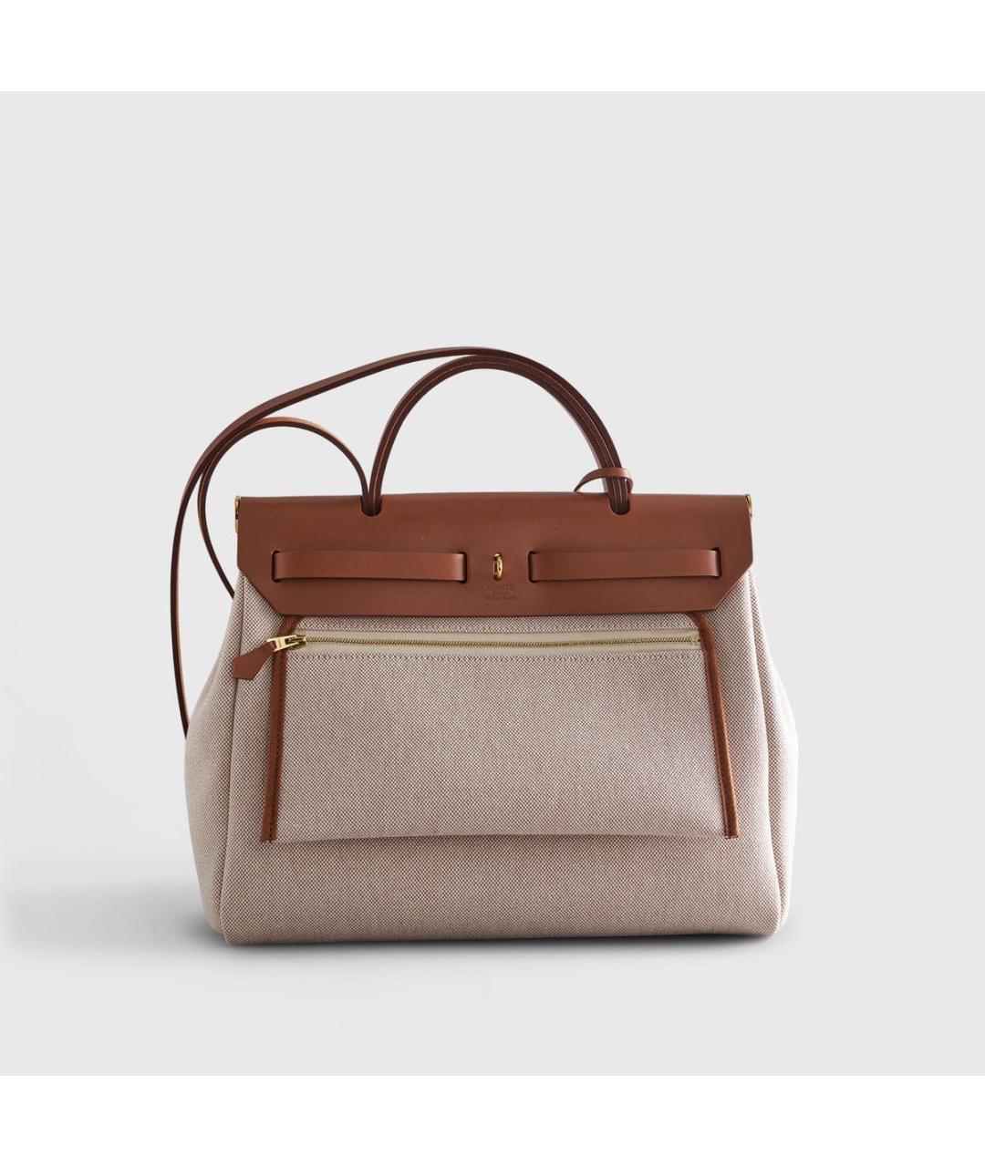 HERMES Бежевая тканевая сумка через плечо, фото 3