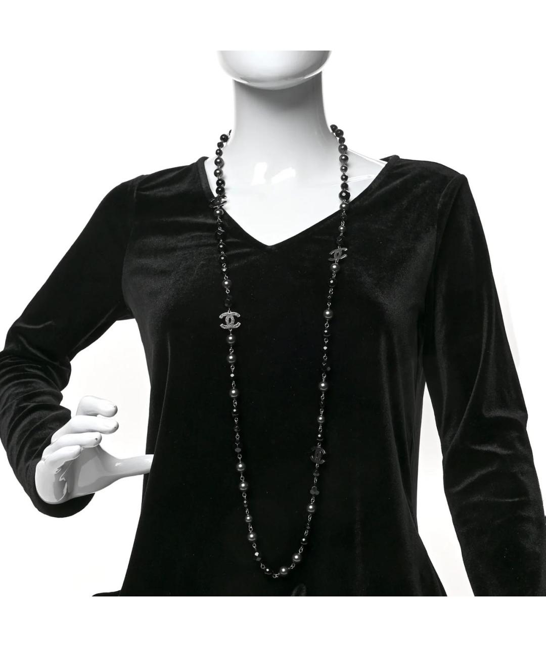 CHANEL Черное жемчужное колье, фото 8