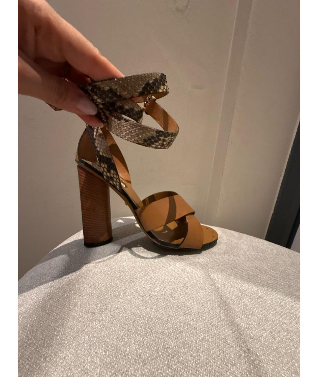 GUCCI Бежевые кожаные босоножки, фото 5