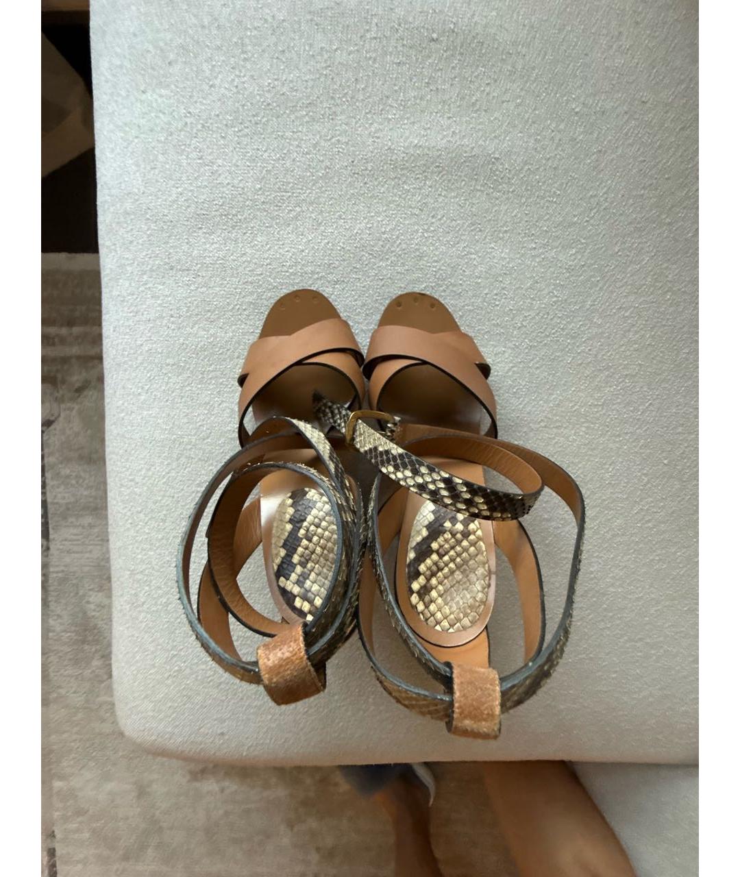 GUCCI Бежевые кожаные босоножки, фото 3