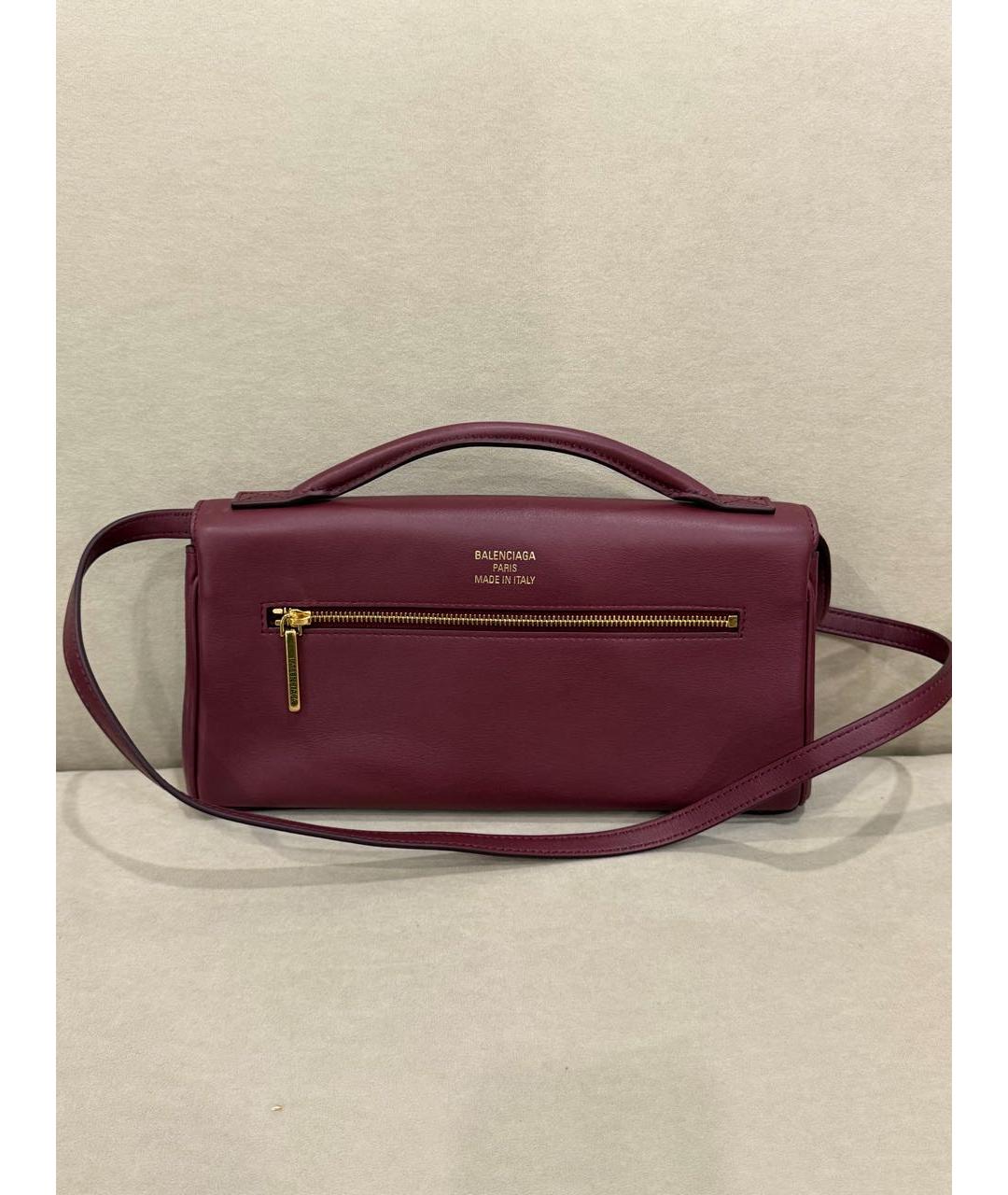 BALENCIAGA Бордовая кожаная сумка через плечо, фото 3
