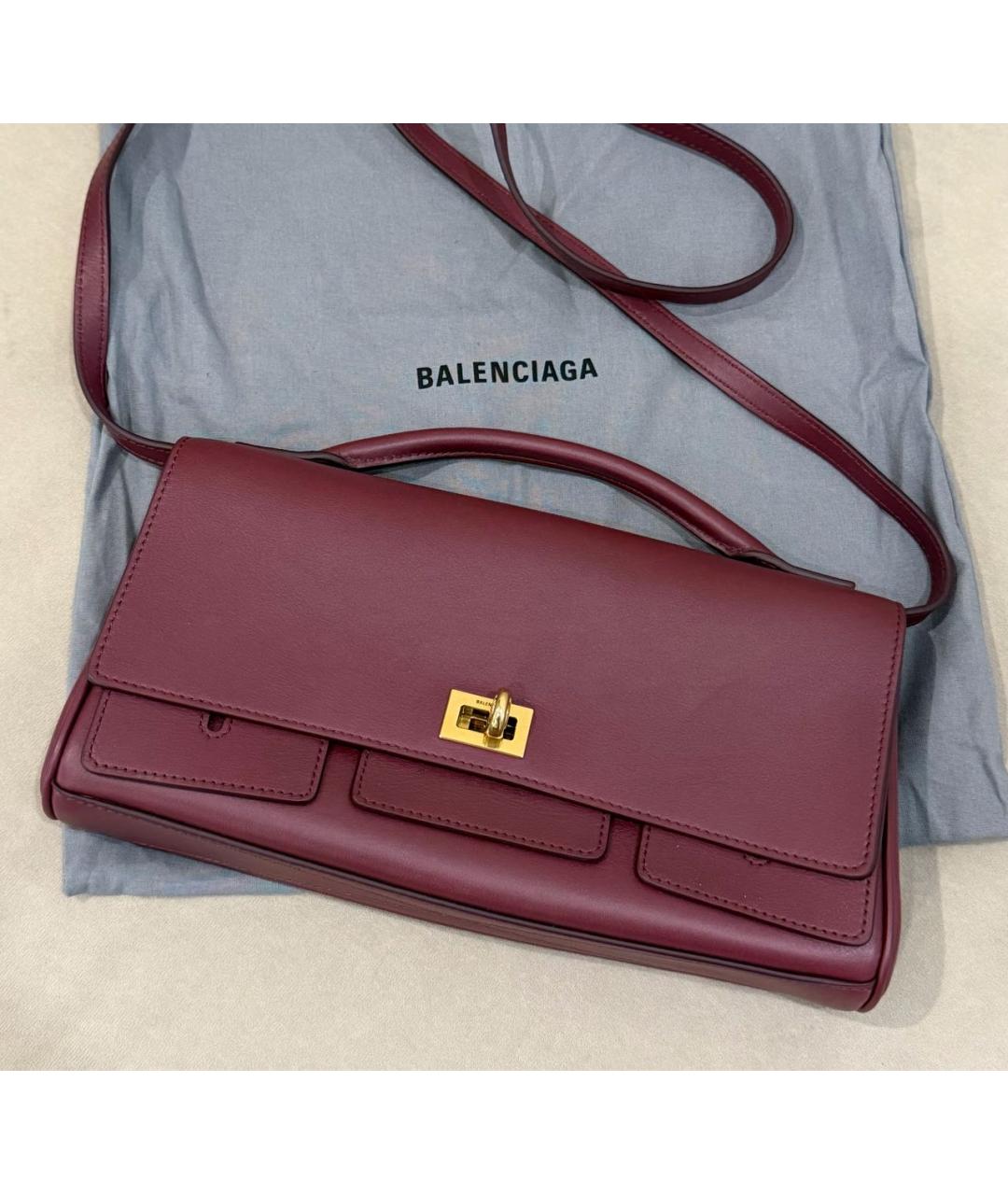 BALENCIAGA Бордовая кожаная сумка через плечо, фото 6