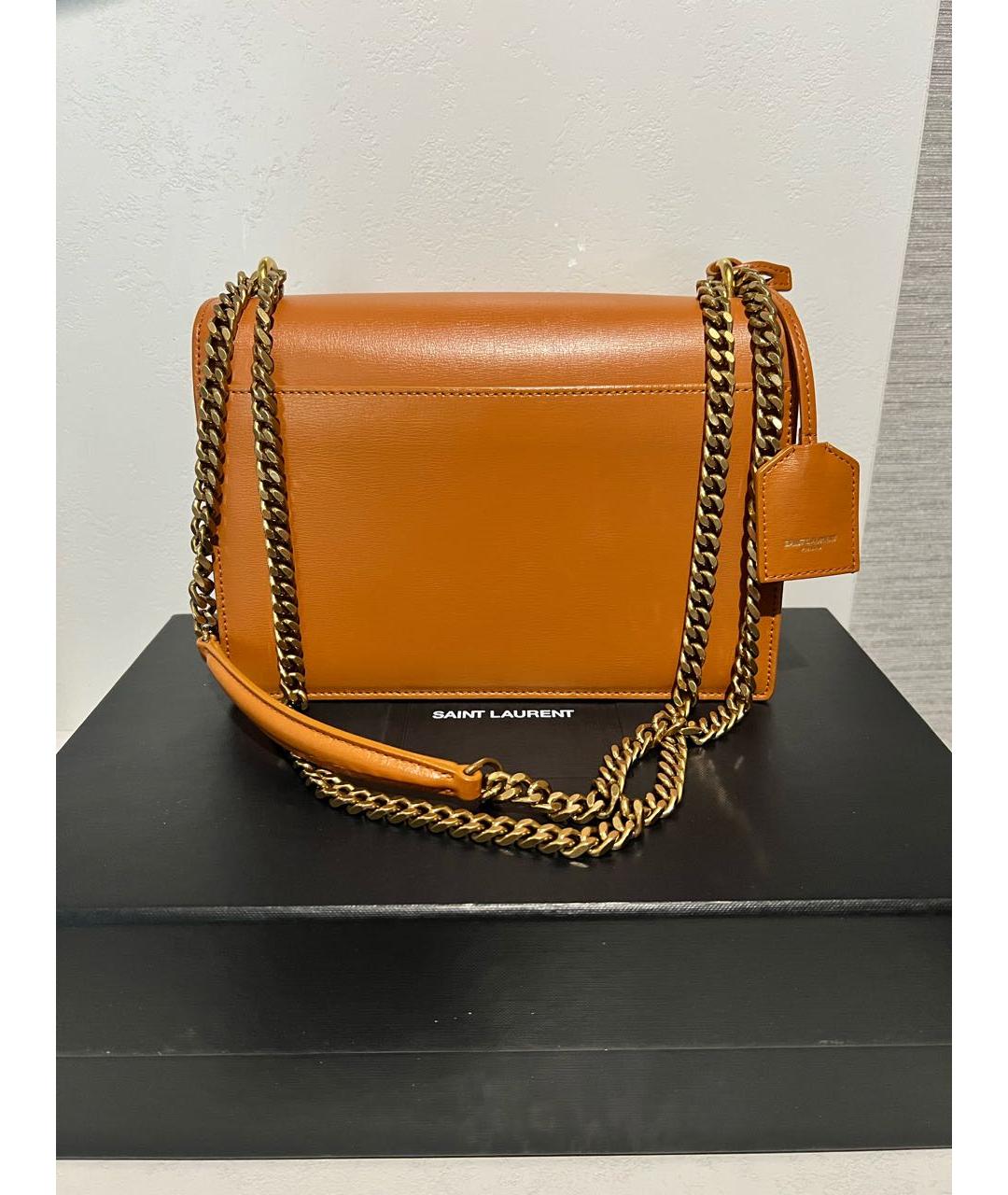 SAINT LAURENT Коричневая кожаная сумка через плечо, фото 3