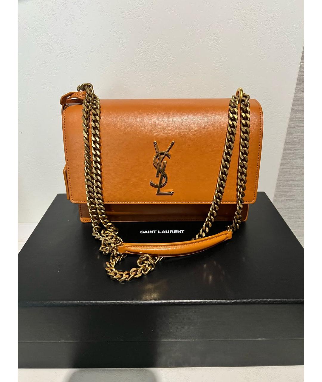 SAINT LAURENT Коричневая кожаная сумка через плечо, фото 8