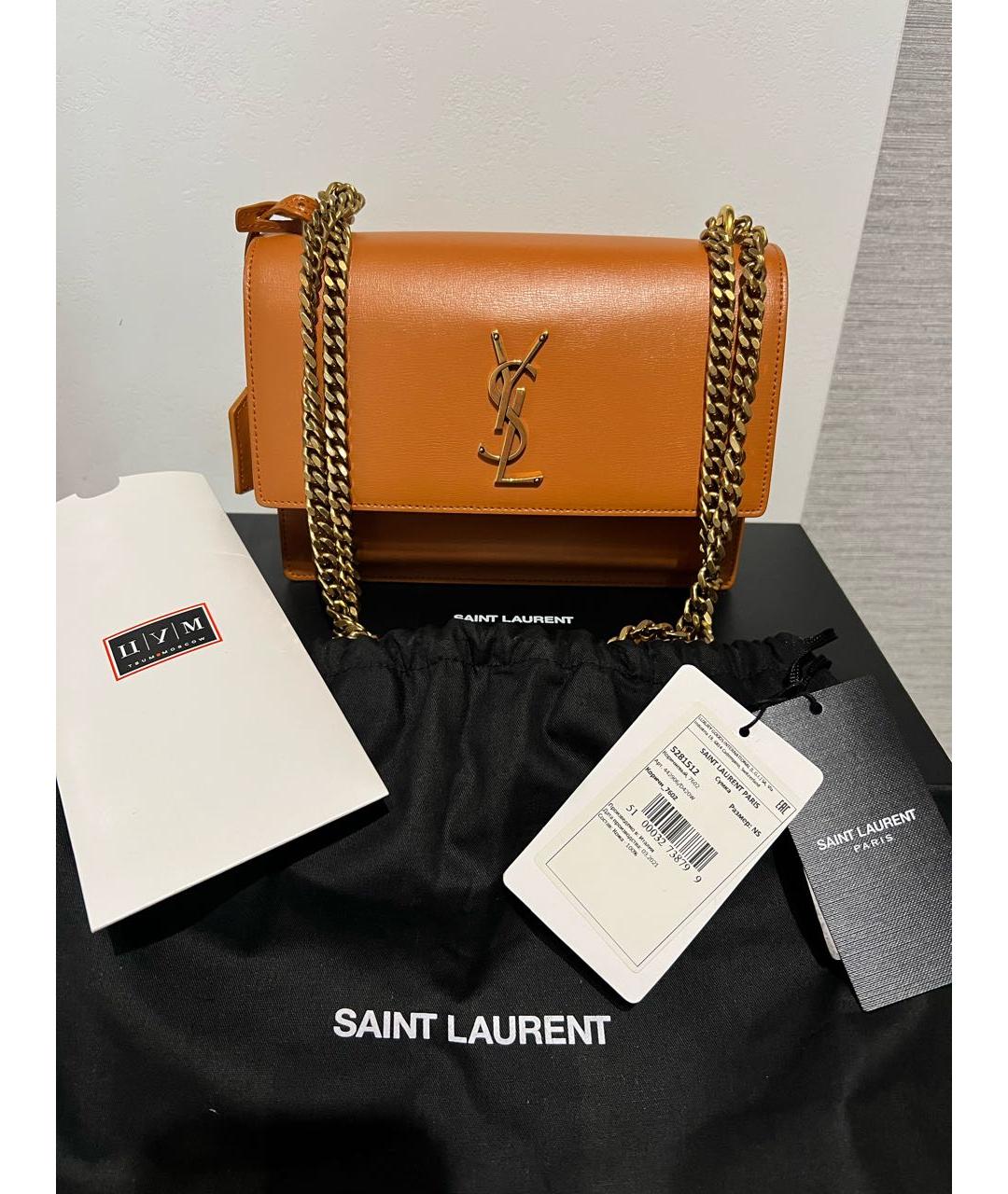 SAINT LAURENT Коричневая кожаная сумка через плечо, фото 5
