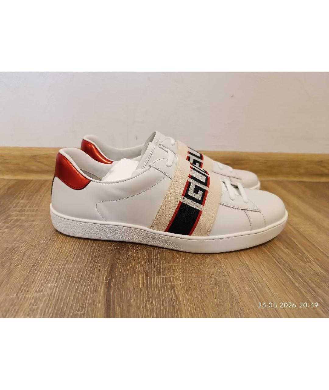 GUCCI Белые кожаные низкие кроссовки / кеды, фото 9