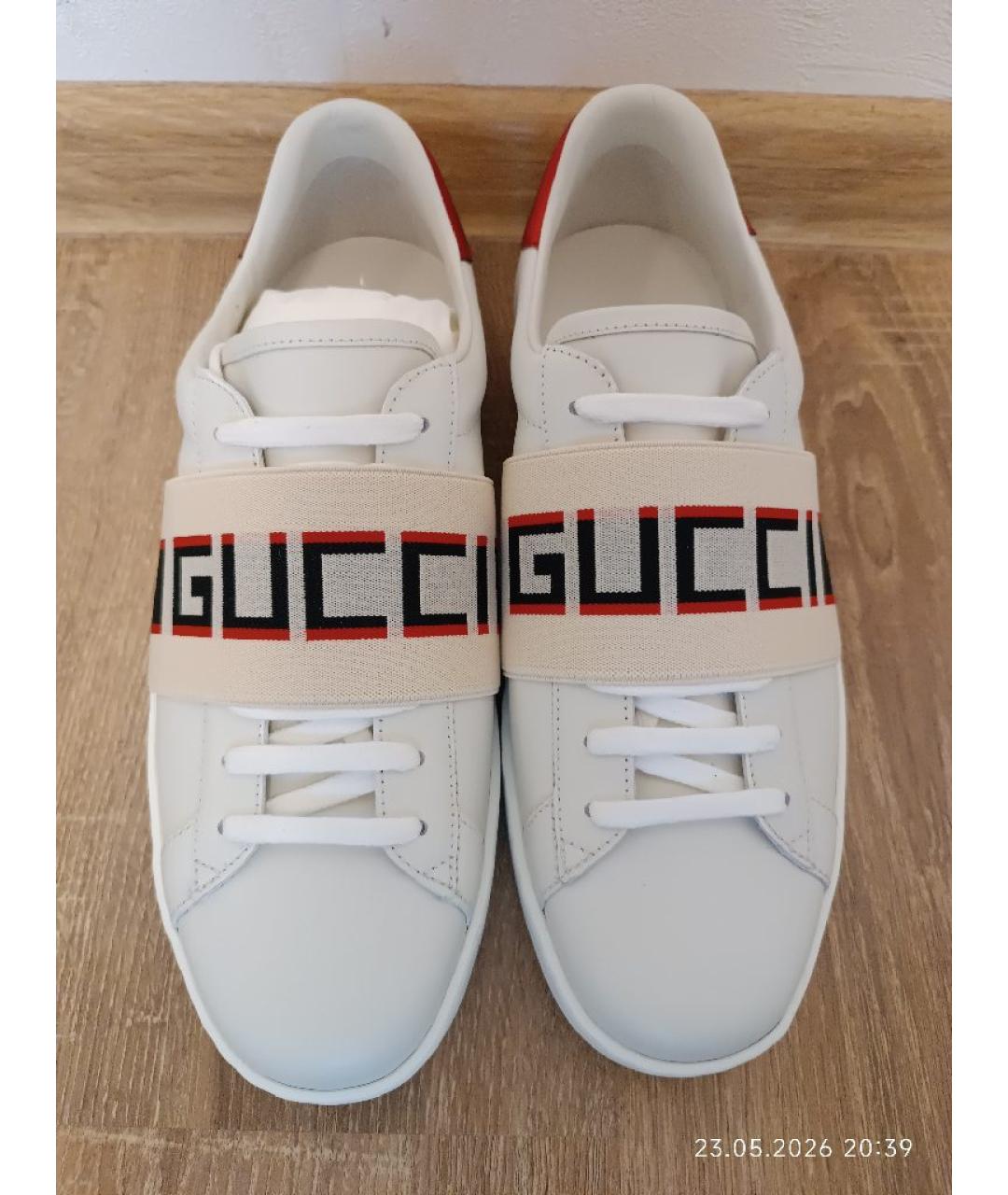 GUCCI Белые кожаные низкие кроссовки / кеды, фото 2