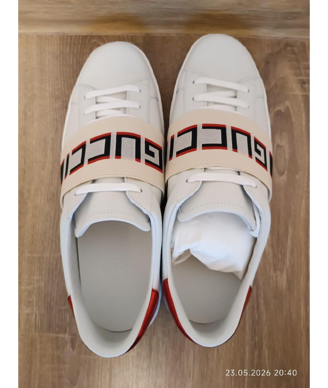 GUCCI Белые кожаные низкие кроссовки / кеды, фото 3