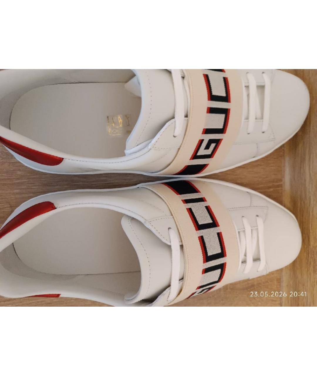 GUCCI Белые кожаные низкие кроссовки / кеды, фото 6