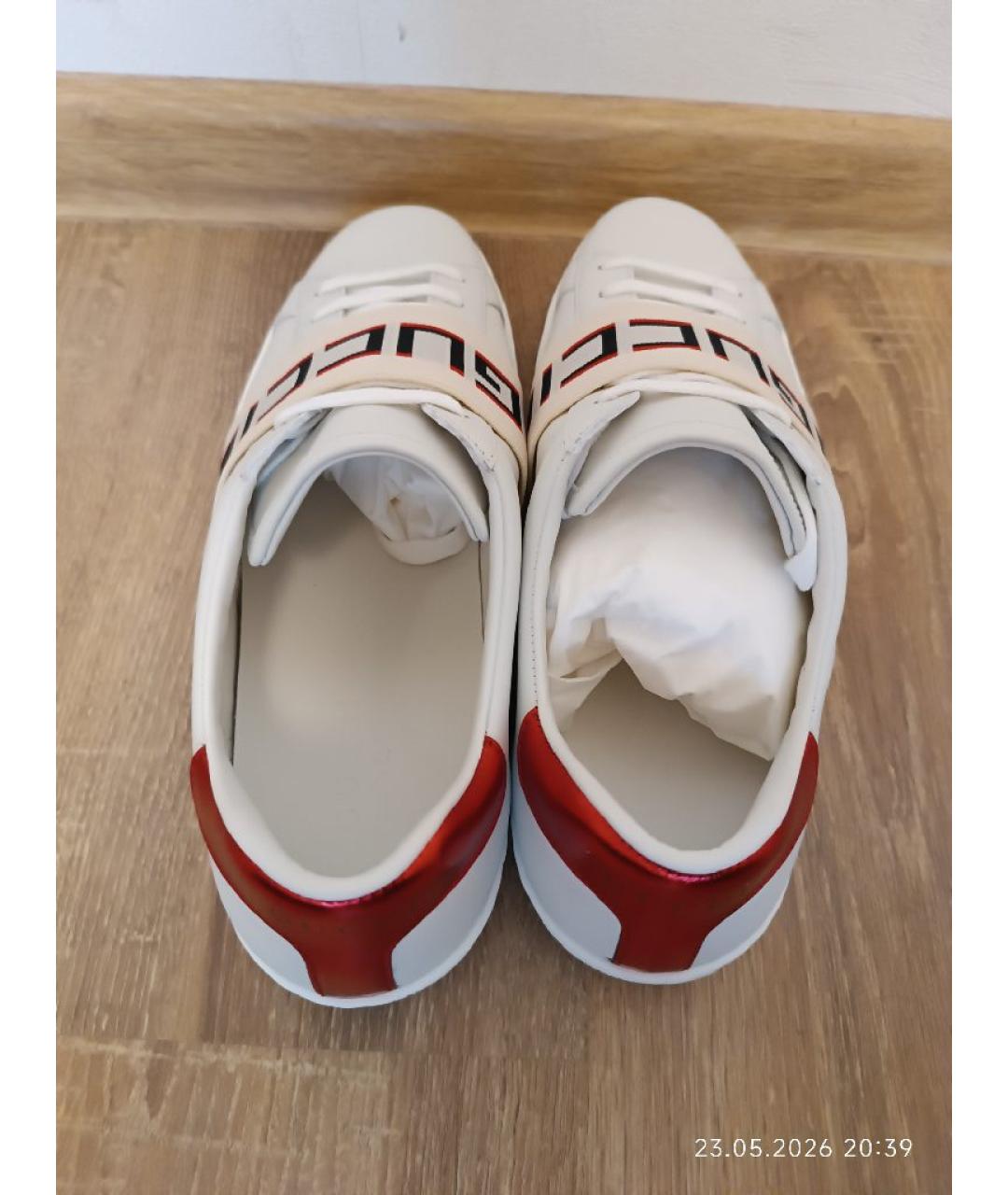 GUCCI Белые кожаные низкие кроссовки / кеды, фото 8