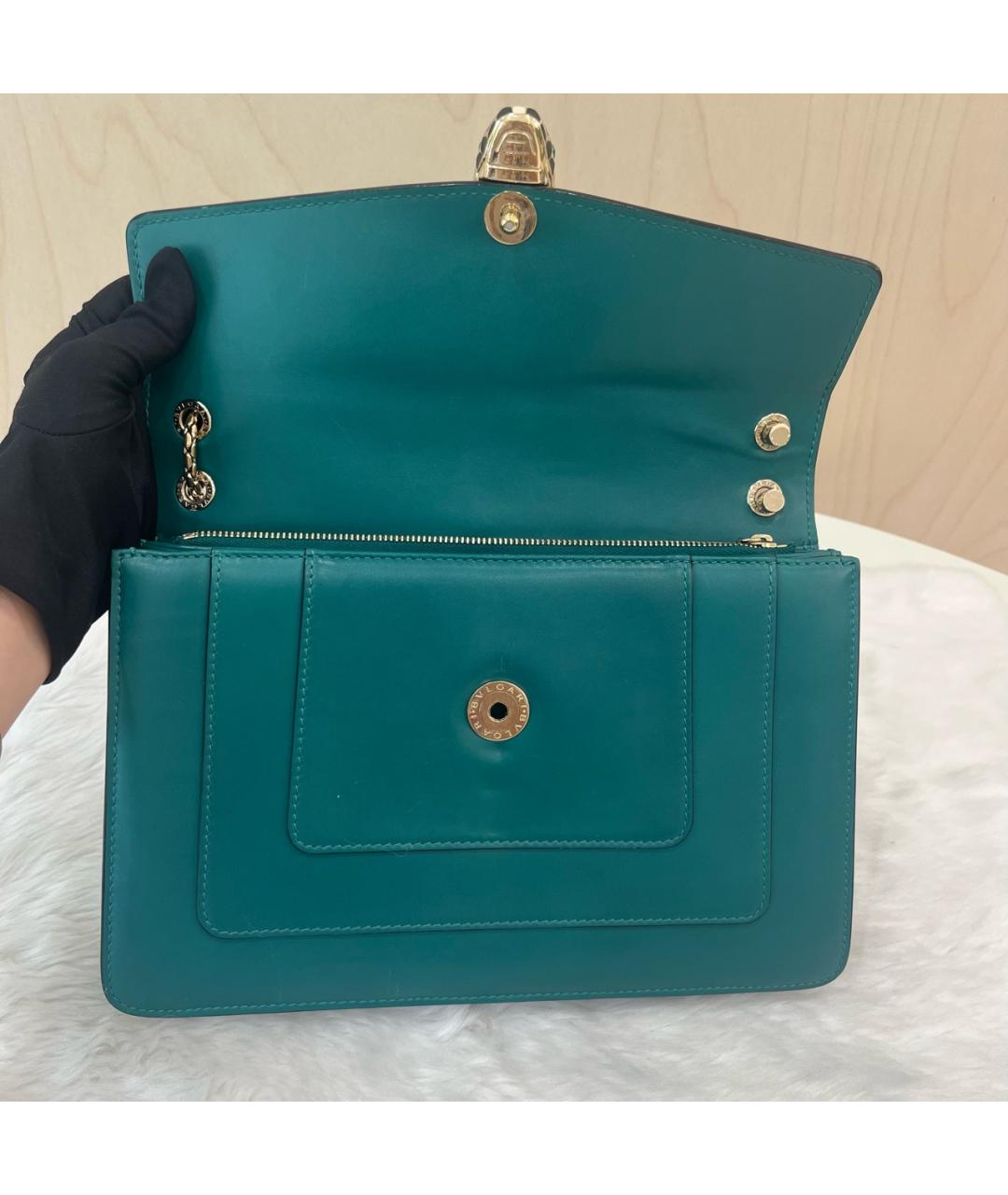 BVLGARI Бирюзовая кожаная сумка через плечо, фото 2
