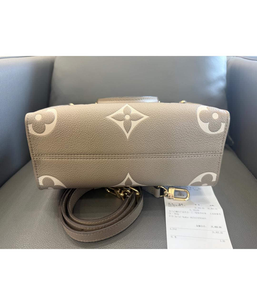 LOUIS VUITTON Бежевая кожаная сумка тоут, фото 4