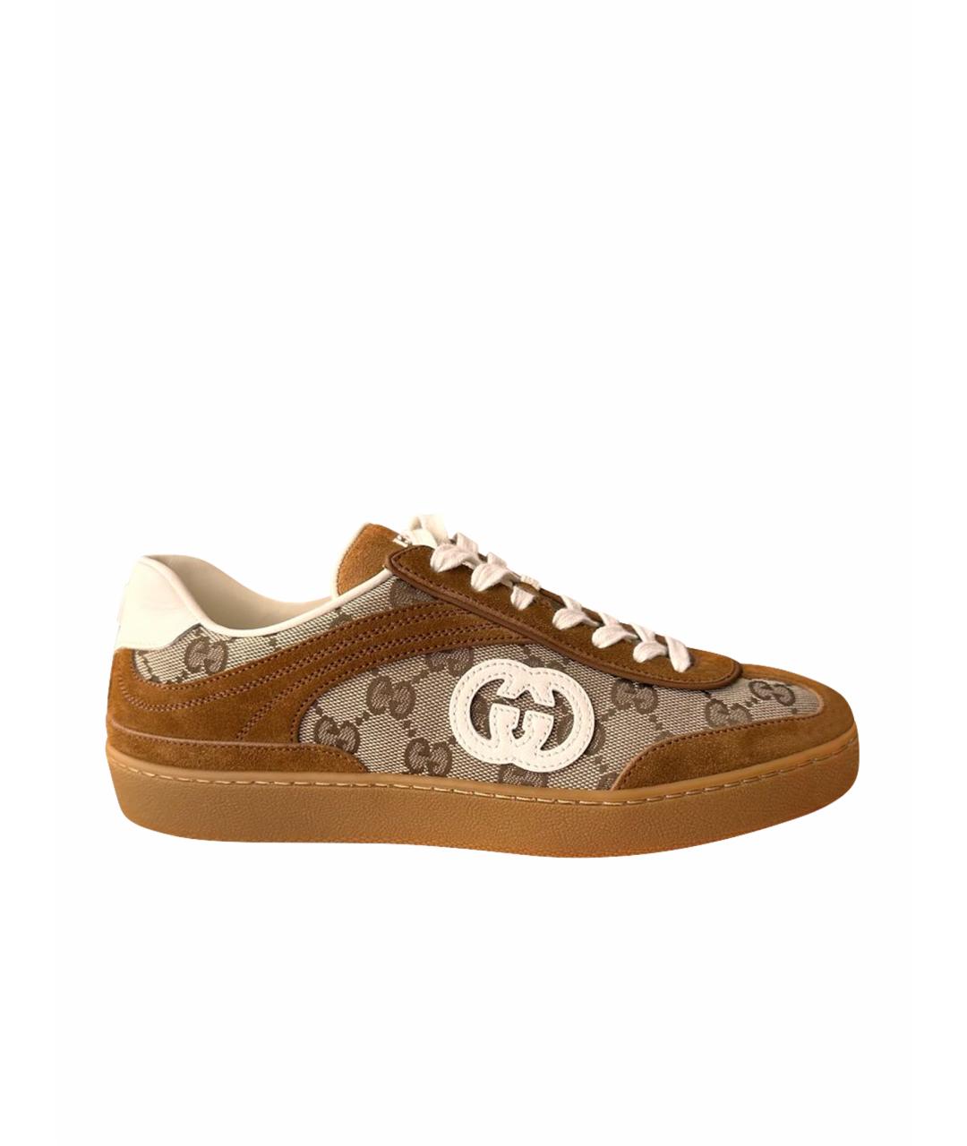 GUCCI Коричневые кожаные кеды, фото 1
