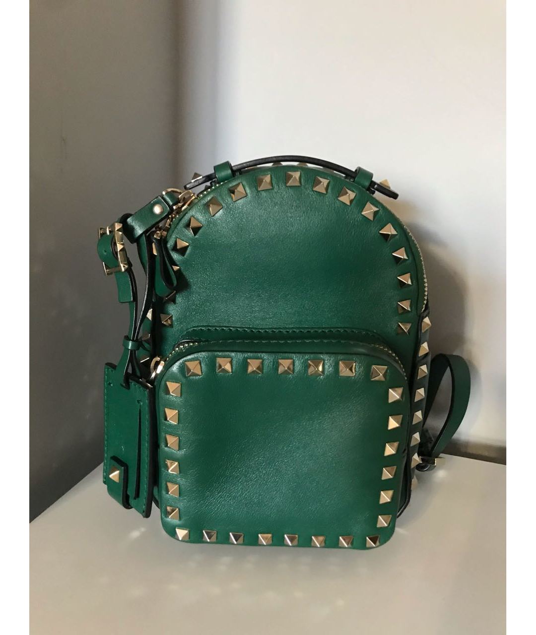VALENTINO GARAVANI Зеленый кожаный рюкзак, фото 9