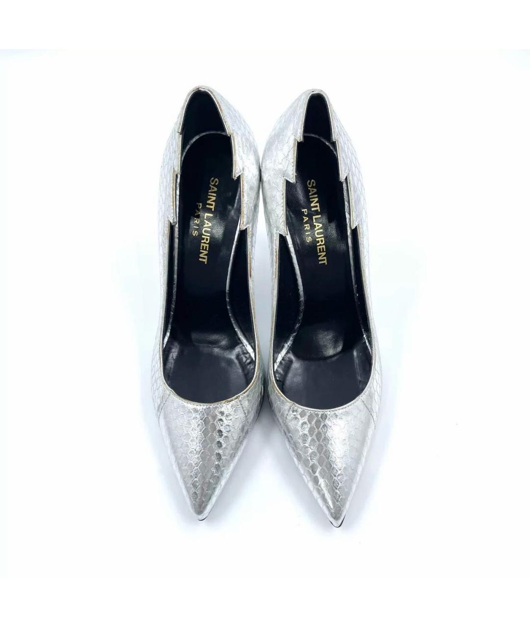 SAINT LAURENT Серебряные кожаные туфли, фото 2