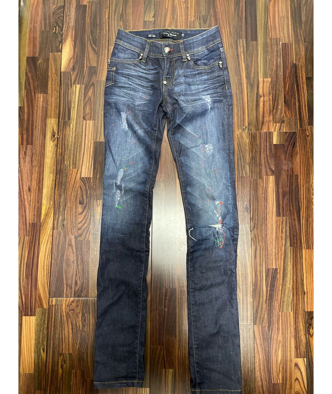 PHILIPP PLEIN Синие хлопковые прямые джинсы, фото 6