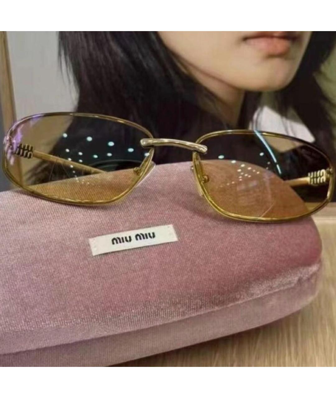 MIU MIU Бежевые металлические солнцезащитные очки, фото 5