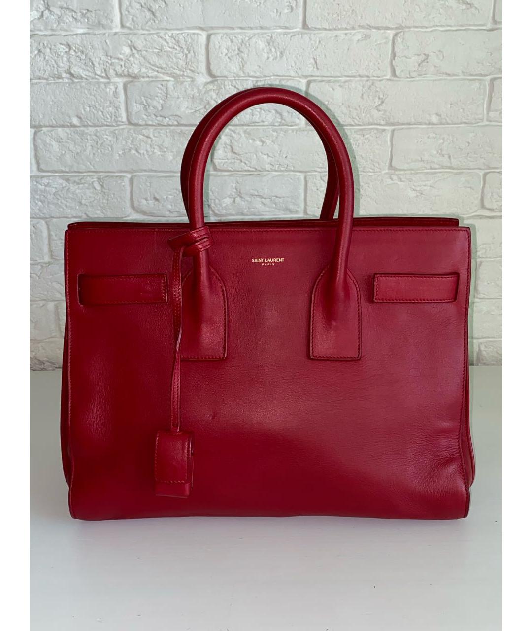 SAINT LAURENT Красная кожаная сумка с короткими ручками, фото 9