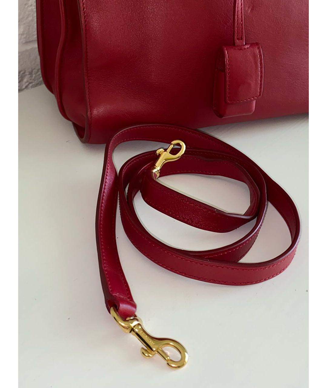 SAINT LAURENT Красная кожаная сумка с короткими ручками, фото 7