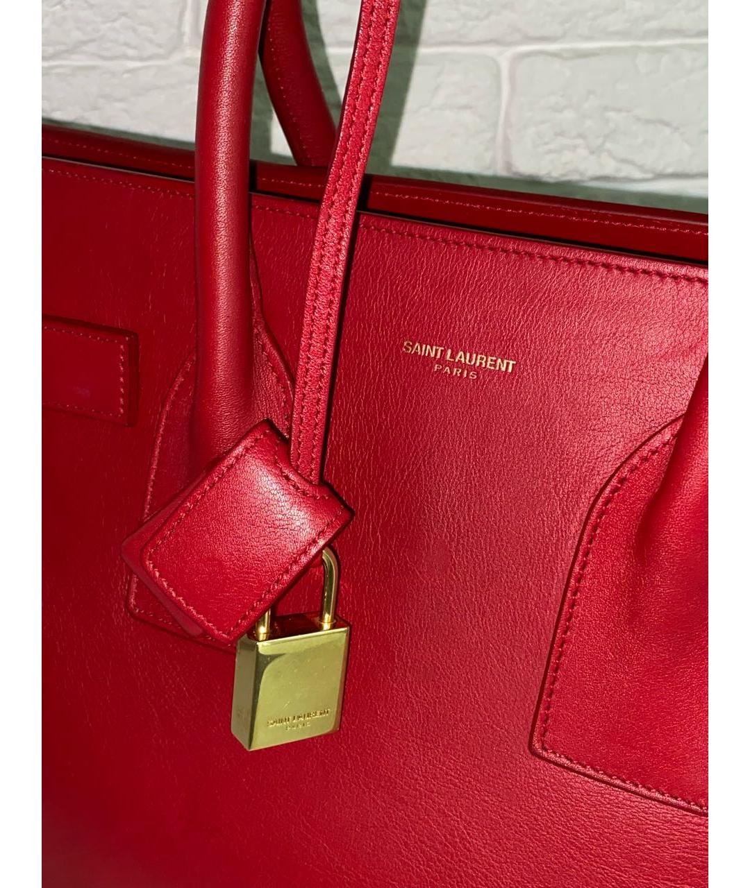 SAINT LAURENT Красная кожаная сумка с короткими ручками, фото 4