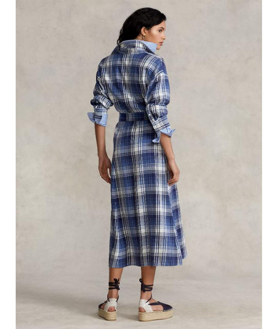 POLO RALPH LAUREN Синее хлопковое повседневное платье, фото 3
