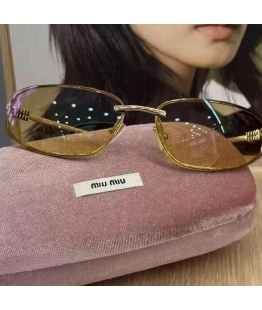 MIU MIU Золотые металлические солнцезащитные очки, фото 8