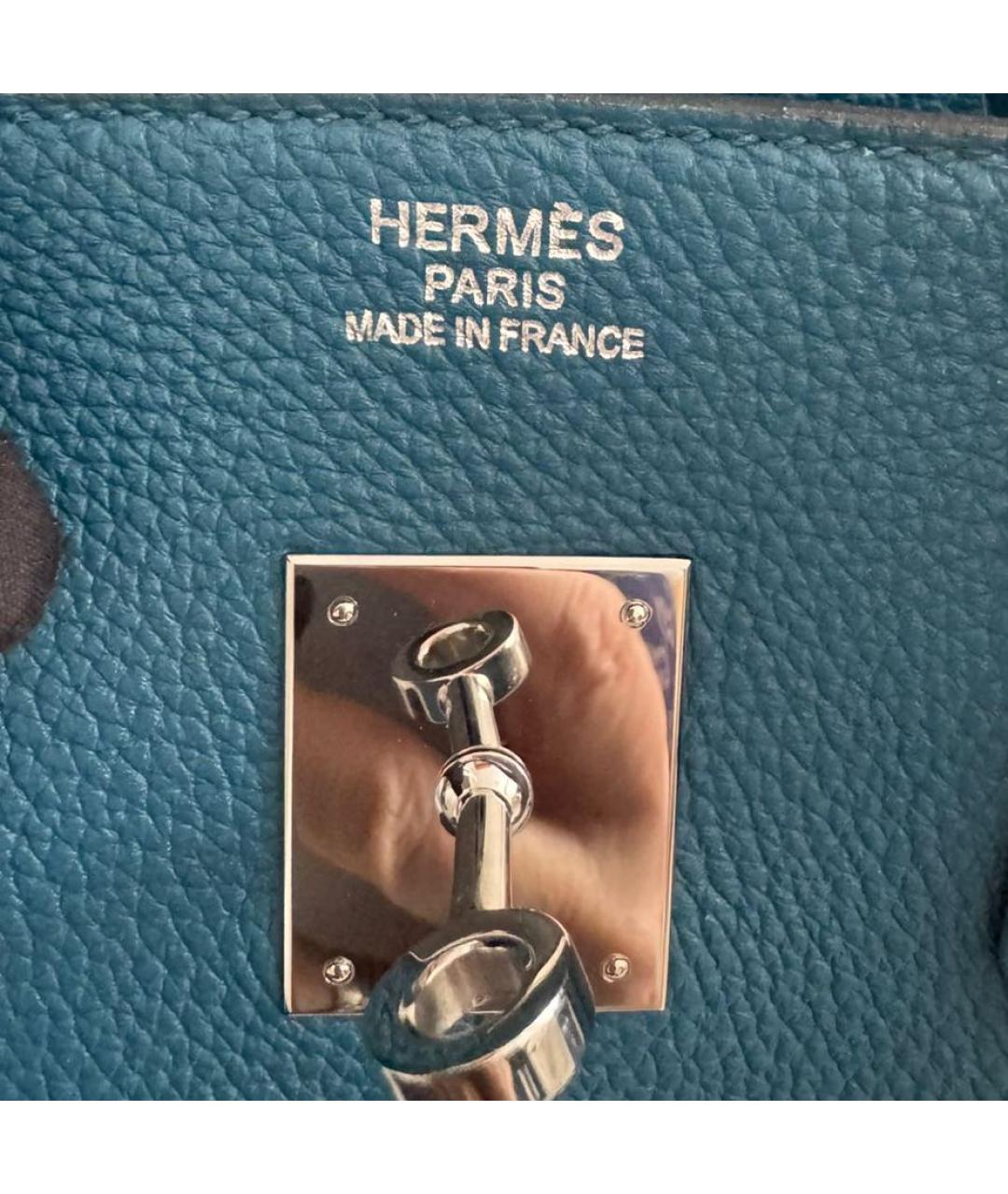 HERMES Голубая кожаная сумка с короткими ручками, фото 6