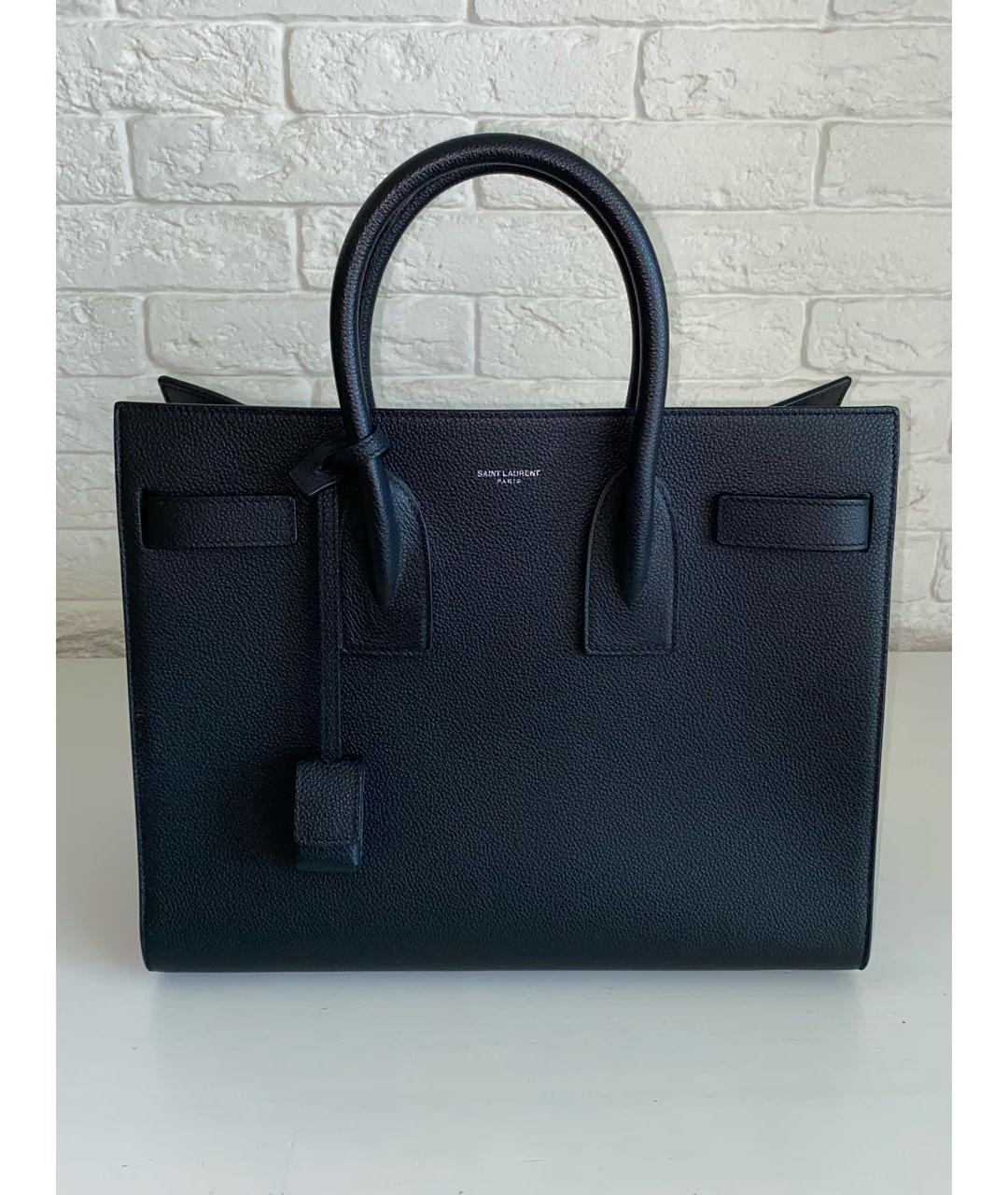 SAINT LAURENT Черная кожаная сумка с короткими ручками, фото 9