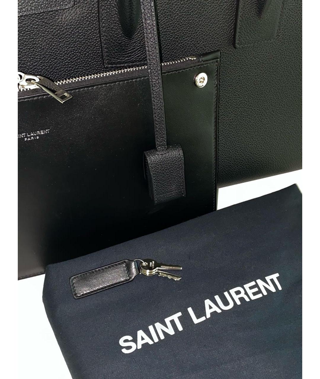 SAINT LAURENT Черная кожаная сумка с короткими ручками, фото 8
