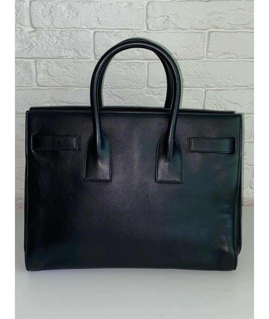 SAINT LAURENT Черная кожаная сумка с короткими ручками, фото 2
